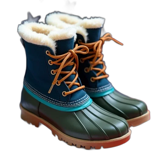 shoes, 3d render, photorealistic, pair, blue, green, winter, boots transparent PNG cut-out