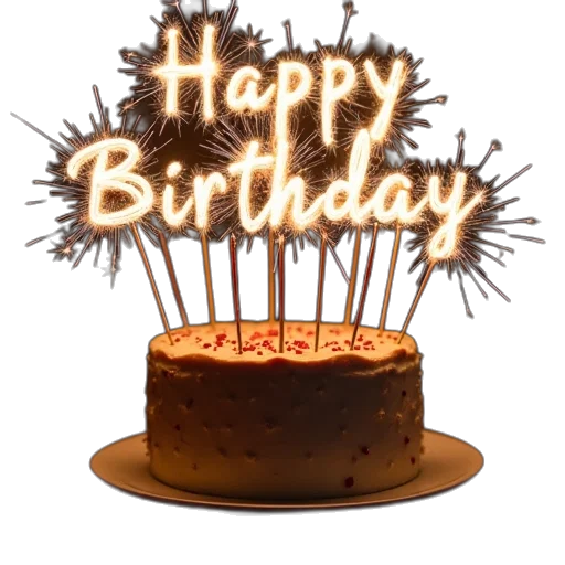 birthday, cake, lit, sparklers transparent PNG cut-out