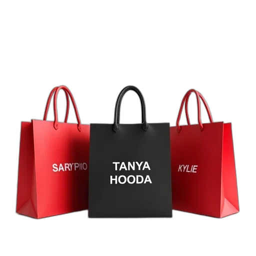 photorealistic, 3d render, three, shopping, bags, displayed, white, background transparent PNG cut-out