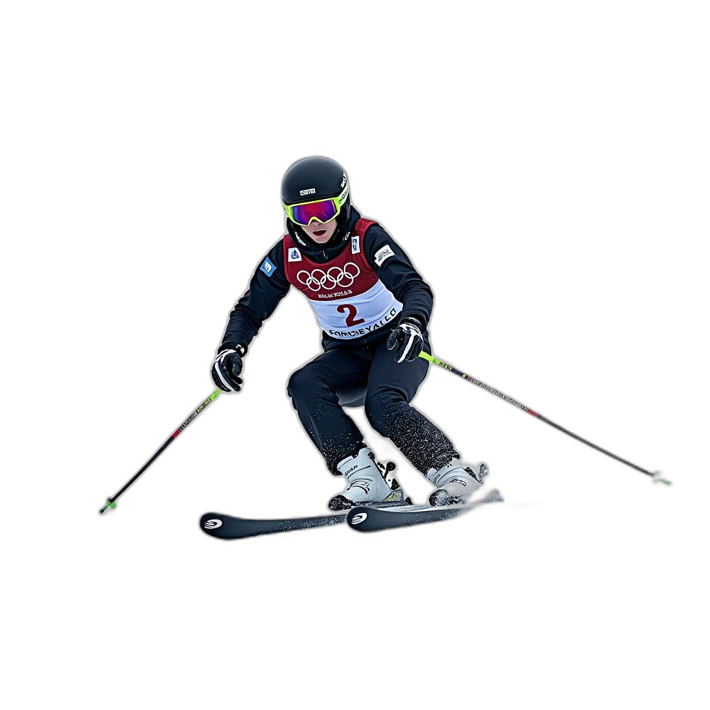 person, skiing, down, snowy, slope, wearing, black, white transparent PNG cut-out
