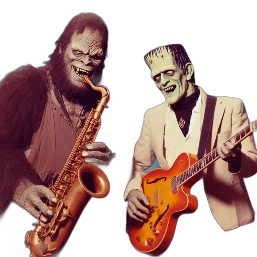 mask, creature, concept art, outer space, two, anthropomorphic, characters, gorilla-like transparent PNG cut-out