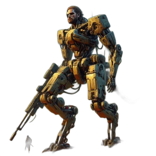 robot, weapon, concept art, 3d render, cyberpunk, fantasy art, golden, earth tones transparent PNG cut-out