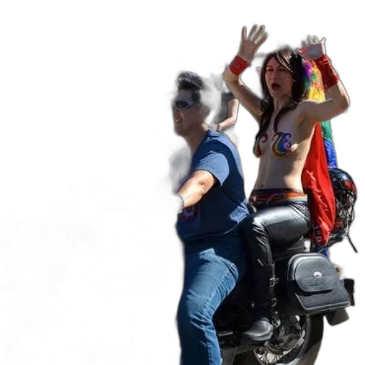 woman, motorcycle, rainbow, colors, man, sunglasses transparent PNG cut-out