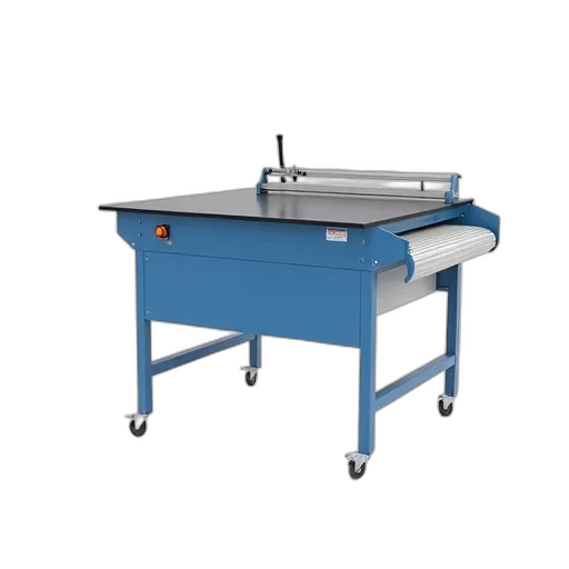 furniture, robot, 3d render, blue, white, industrial, cutting, table transparent PNG cut-out
