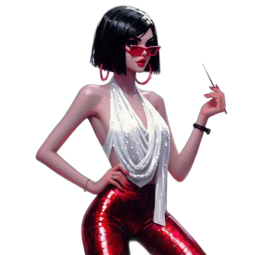 concept art, comic book art, pixel art, cartoon, stylishly, dressed, woman, red transparent PNG cut-out