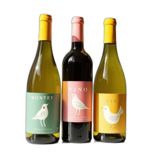 three, bottles, wine, displayed, surface, leftmost, bottle, has transparent PNG cut-out