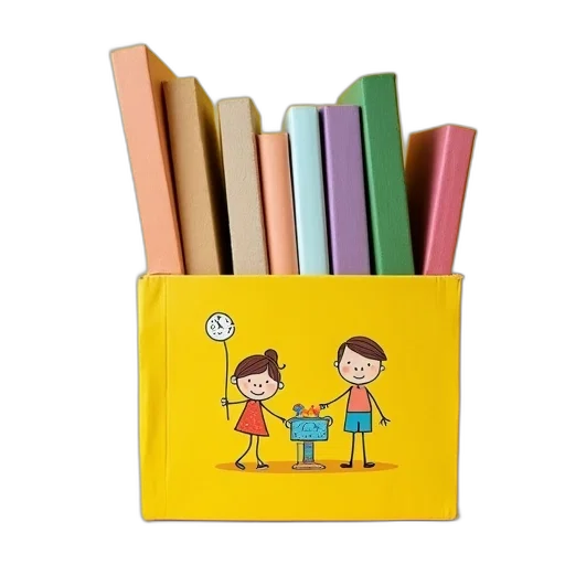 furniture, colorful, pastel, neon, yellow, box, educational, books transparent PNG cut-out