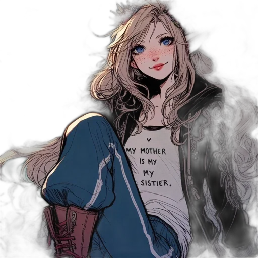 jacket, dress, face, comic book art, anime, pixel art, concept art, blue transparent PNG cut-out