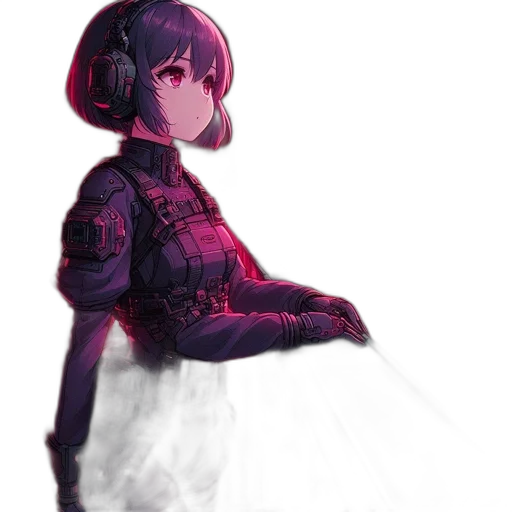 robot, dress, jacket, weapon, cyberpunk, pixel art, concept art, watercolor transparent PNG cut-out