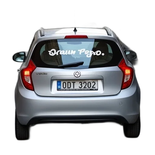 car, 3d render, small, silver, hatchback, parked, cobblestone, street transparent PNG cut-out