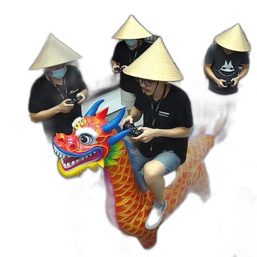 dragon, mask, hat, staff, 3d render, photorealistic, vaporwave, concept art transparent PNG cut-out