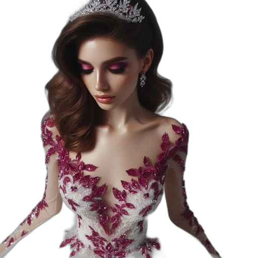 dress, crown, jewelry, photorealistic, fantasy art, concept art, 3d render, woman transparent PNG cut-out