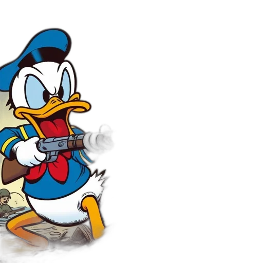 cartoon, concept art, 3d render, donald, duck, holds, rifle, amid transparent PNG cut-out