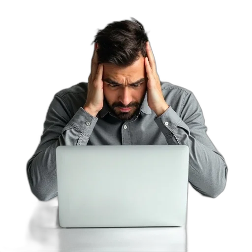 staff, face, man, his, hands, head, looking, frustrated transparent PNG cut-out