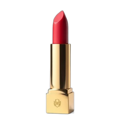 close-up, image, lipstick, red, cap, golden, base, placed transparent PNG cut-out
