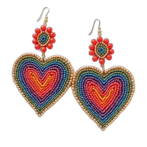 jewelry, pair, colorful, heart-shaped, earrings, textured, woven, design transparent PNG cut-out