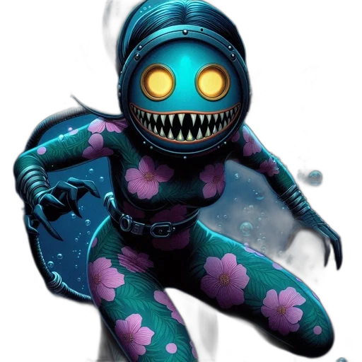 robot, creature, staff, mask, concept art, 3d render, pixel art, vaporwave transparent PNG cut-out