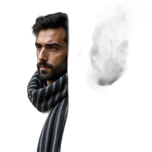 jacket, face, mask, umbrella, photorealistic, concept art, pixel art, fantasy art transparent PNG cut-out