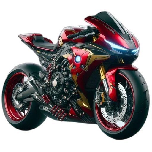 weapon, photorealistic, 3d render, concept art, comic book art, futuristic, red, motorcycle transparent PNG cut-out