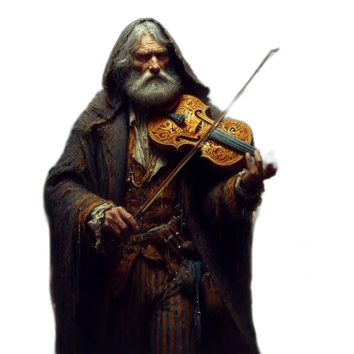 staff, sword, fantasy art, concept art, photorealistic, oil painting, elderly, musician transparent PNG cut-out