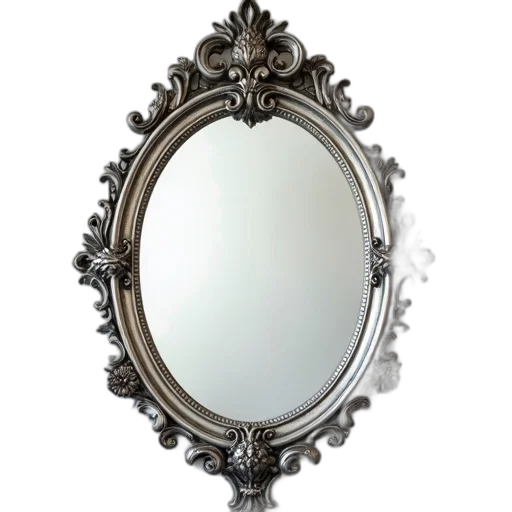 face, jewelry, crown, furniture, photorealistic, 3d render, silver-framed, mirror transparent PNG cut-out