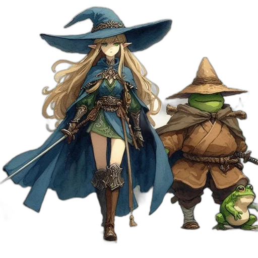hat, staff, concept art, fantasy art, pixel art, watercolor, green, dark transparent PNG cut-out