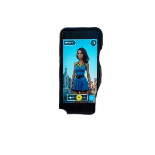 dress, person, holding, smartphone, game, displayed, screen, featuring transparent PNG cut-out