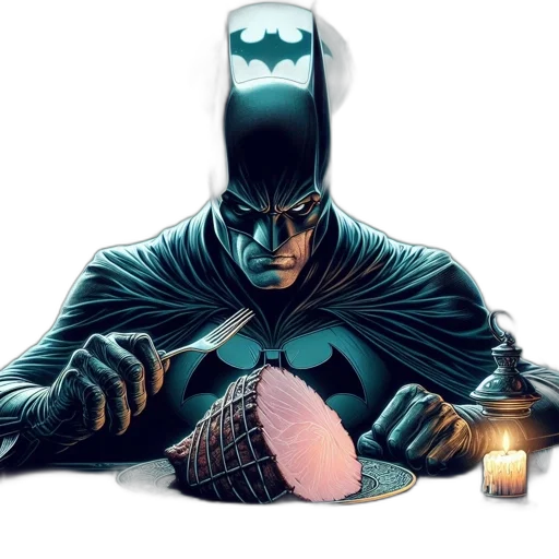 comic book art, concept art, batman, seated, grandly, lit, room, city transparent PNG cut-out