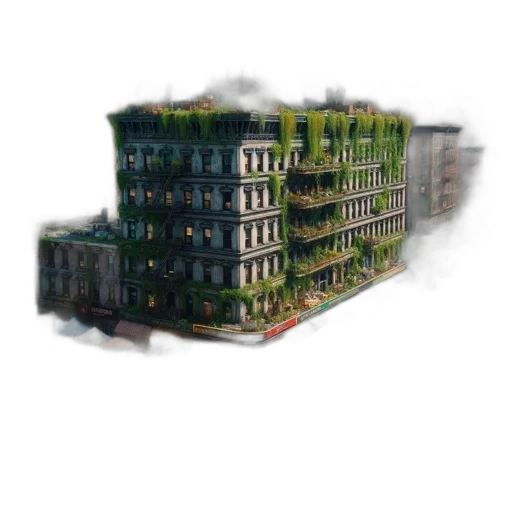 building, furniture, tree, robot, 3d render, concept art, photorealistic, pixel art transparent PNG cut-out
