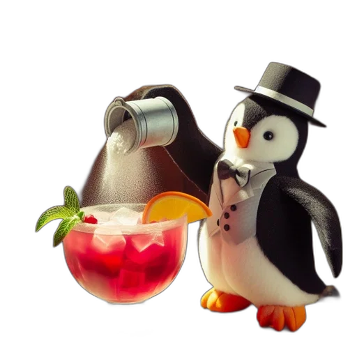 3d render, pixel art, concept art, vaporwave, formal-attired, stuffed, penguin, pours transparent PNG cut-out