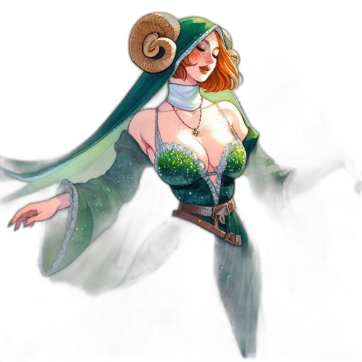 dress, staff, concept art, fantasy art, pixel art, watercolor, green, earth tones transparent PNG cut-out