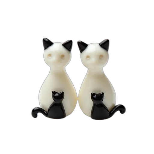 pair, white, cat, earrings, black, accents, resembling, sitting transparent PNG cut-out