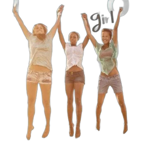 3d render, concept art, watercolor, photorealistic, earth tones, three, women, shorts transparent PNG cut-out