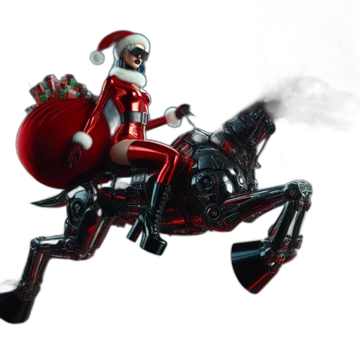 robot, concept art, 3d render, image, futuristic, santa, rides, metallic transparent PNG cut-out