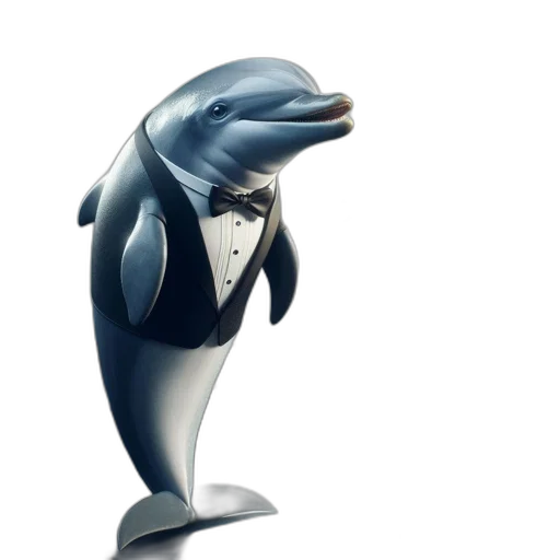 animal, concept art, 3d render, photorealistic, dolphin, tuxedo, stands, stage transparent PNG cut-out