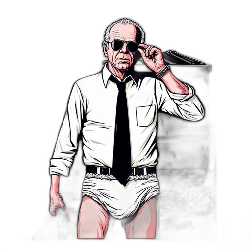 jacket, staff, comic book art, concept art, cartoon, pixel art, elderly, man transparent PNG cut-out