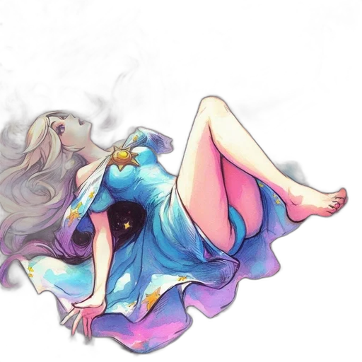 dress, watercolor, anime, fantasy art, concept art, outer space, fire, neon lights transparent PNG cut-out