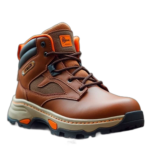 shoes, safety, brown, leather, orange, rubber, upper transparent PNG cut-out