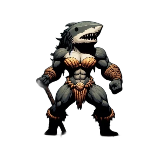 creature, animal, concept art, pixel art, fantasy art, comic book art, humanoid-shark, hybrid transparent PNG cut-out