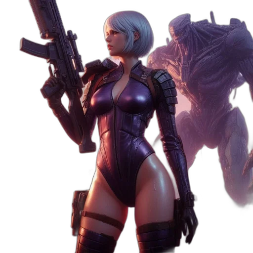 weapon, robot, concept art, cyberpunk, fantasy art, comic book art, futuristic, cityscape transparent PNG cut-out