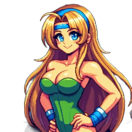 dress, staff, pixel art, anime, fantasy art, concept art, blue, green transparent PNG cut-out