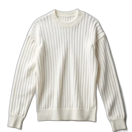 jacket, monochrome, white, ribbed, long-sleeve, round-neck, sweater, textured transparent PNG cut-out