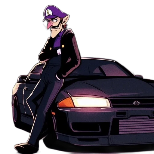 car, hat, concept art, vaporwave, cyberpunk, anime, animated, figure transparent PNG cut-out