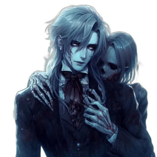 concept art, watercolor, fantasy art, anime, blue, dark, monochrome, ethereal transparent PNG cut-out