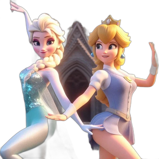dress, crown, 3d render, concept art, cartoon, fantasy art, pastel, two transparent PNG cut-out