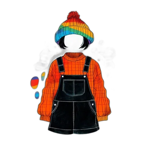 jacket, dress, hat, mask, 3d render, concept art, pixel art, colorful transparent PNG cut-out