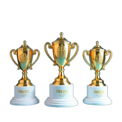 crown, 3d render, three, golden, trophies, white, bases, blue transparent PNG cut-out