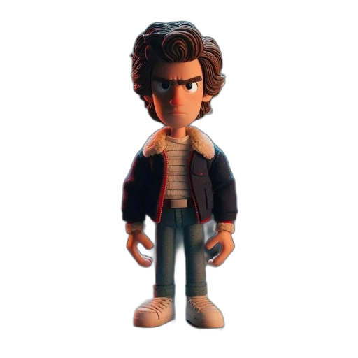 jacket, 3d render, cartoon, concept art, pixel art, determined, animated, character transparent PNG cut-out