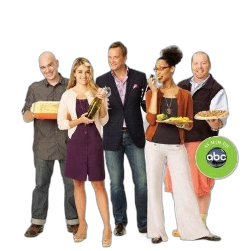 staff, chew, show, features, five, hosts, enjoying, food transparent PNG cut-out