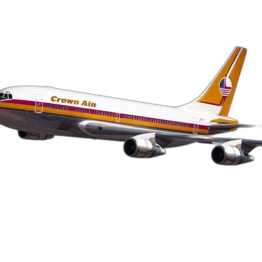 antique-styled, crown, air, boeing, 747, soars, above, mountainous transparent PNG cut-out